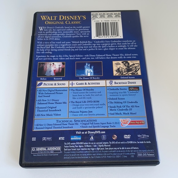 DVD- Walt Disney's Cinderella 2 Disc Special Edition - Picture 2 of 6